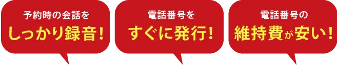 しっかり録音！電話番号をすぐに発行!維持費も安い！